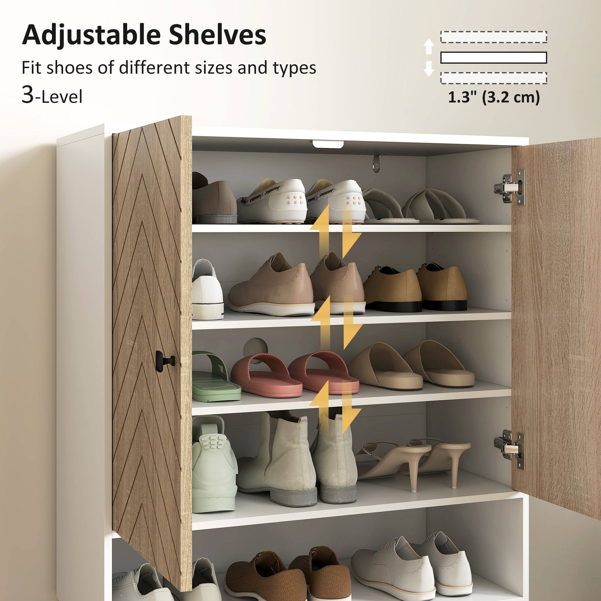 Shoe Storage Cabinet, 5-Tier Shoe Rack Cabinet with Doors, Adjustable Shelves, 15 Pairs, for Entryway, Natural Tone