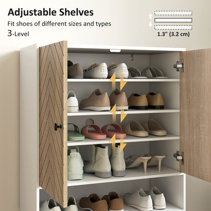 Shoe Storage Cabinet, 5-Tier Shoe Rack Cabinet with Doors, Adjustable Shelves, 15 Pairs, for Entryway, Natural Tone