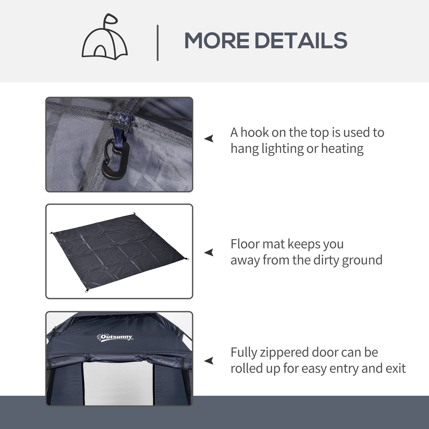 60" x 60" x 82" Shower Tent Extra Wide Changing Room Privacy Portable Camping Shelters with Windows & Floor Mat, Dark Blue
