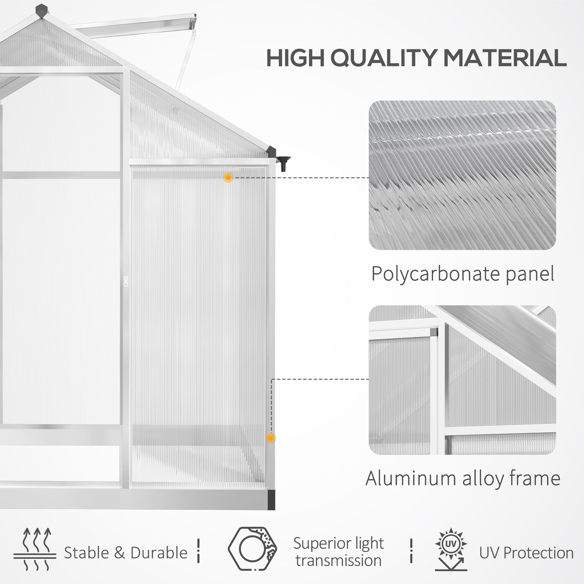 6' x 8' x 6.4' Polycarbonate Greenhouse, Aluminum Walk-In Green House Kit Garden, Plants Grow with Rain Gutter and Roof Vent, Silver