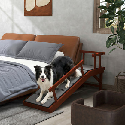 Wooden Dog Ramp for Large Dogs, 49" Long, with Non-slip Rug, Removable Guardrails for Couch, Bed, Brown
