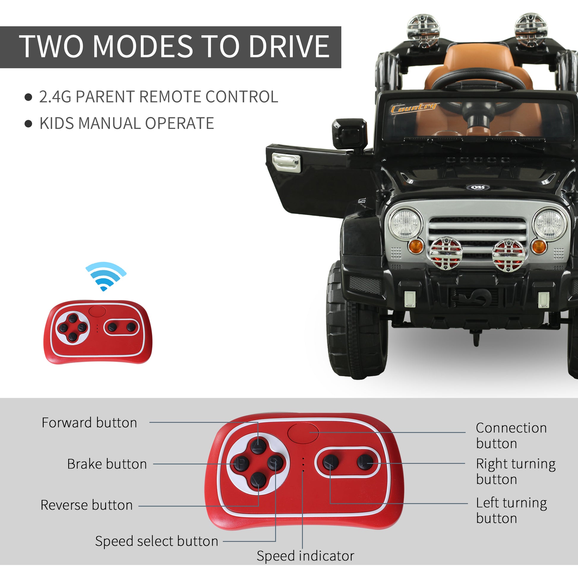 Aosom 12V Kids Electric Toy Car Jeep Power Wheels with Remote Control Black
