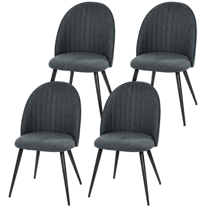 Set of 4 Modern Dining Chairs, Velvet Upholstered Kitchen Chairs with Steel Legs for Living Room, Dark Grey