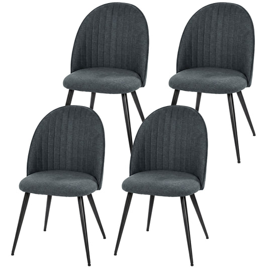 Set of 4 Modern Dining Chairs, Velvet Upholstered Kitchen Chairs with Steel Legs for Living Room, Dark Grey