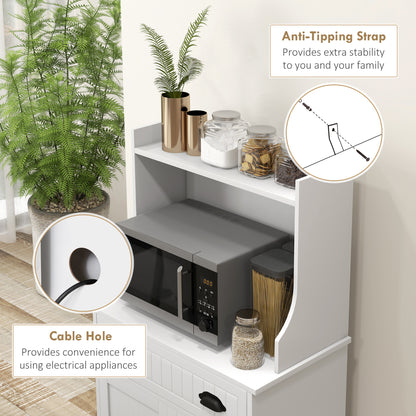 Microwave Cabinet, Kitchen Storage Cabinet with Drawer and Adjustable Shelf, White