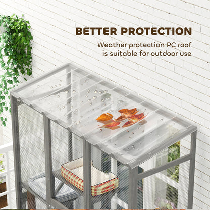 Large Outdoor Catio with 6 Jumping Platforms, Scratching Post, 2 Ramps, Waterproof Roof, Grey