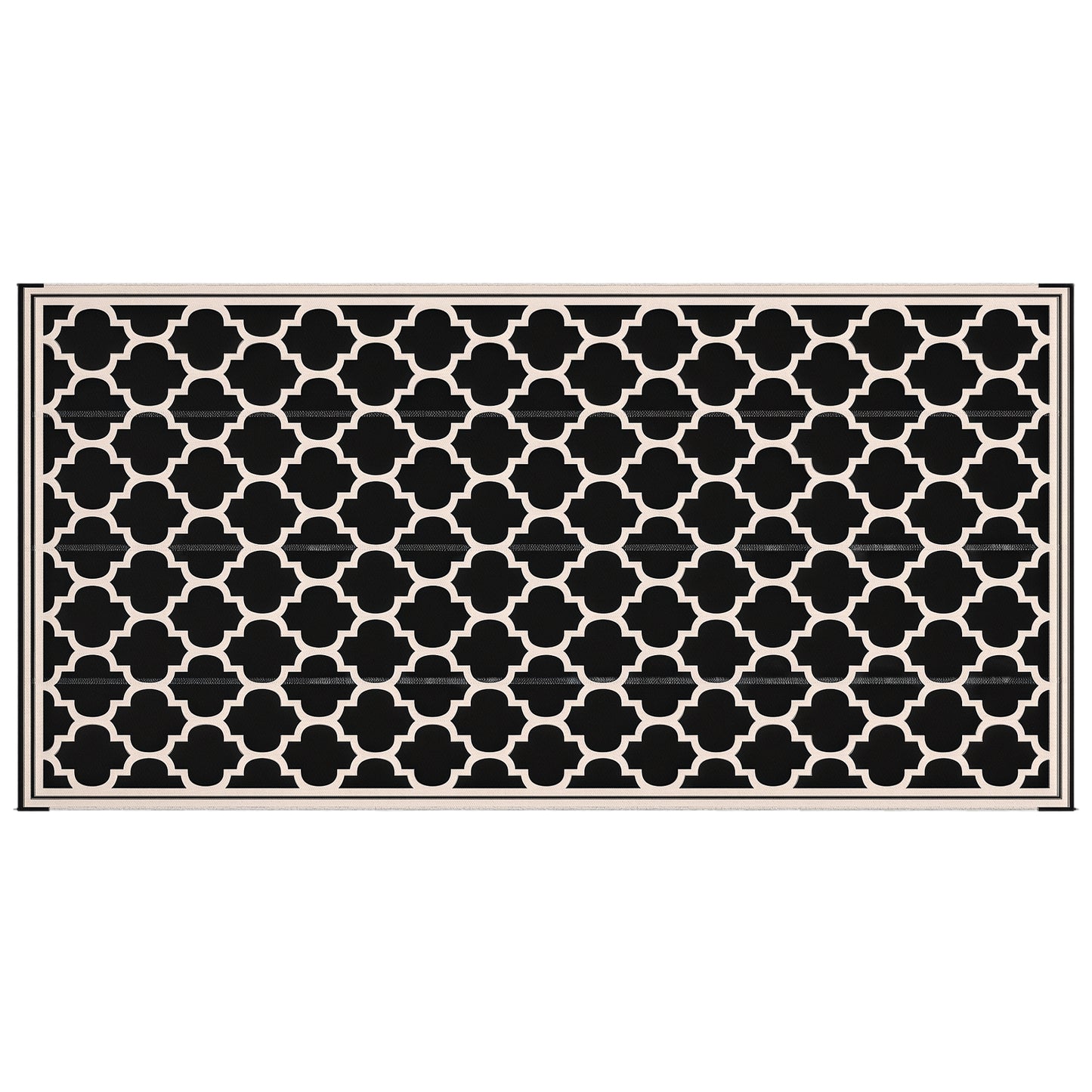 Reversible Outdoor RV Rug, 9' x 18' Patio Floor Mat, Plastic Straw Rug for Backyard, Deck, Picnic, Beach, Camping, Black and Beige