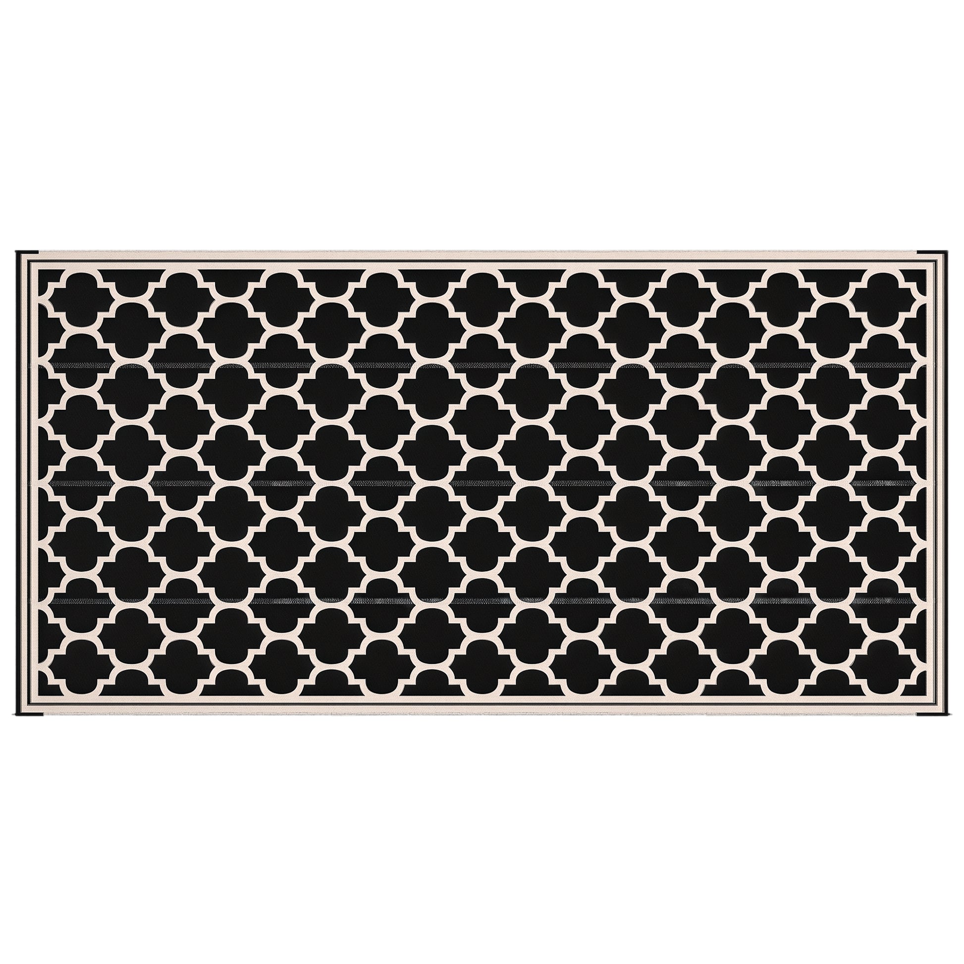Reversible Outdoor RV Rug, 9' x 18' Patio Floor Mat, Plastic Straw Rug for Backyard, Deck, Picnic, Beach, Camping, Black and Beige