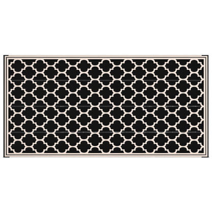 Reversible Outdoor RV Rug, 9' x 18' Patio Floor Mat, Plastic Straw Rug for Backyard, Deck, Picnic, Beach, Camping, Black and Beige