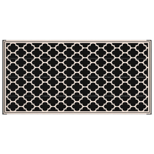 Reversible Outdoor RV Rug, 9' x 18' Patio Floor Mat, Plastic Straw Rug for Backyard, Deck, Picnic, Beach, Camping, Black and Beige