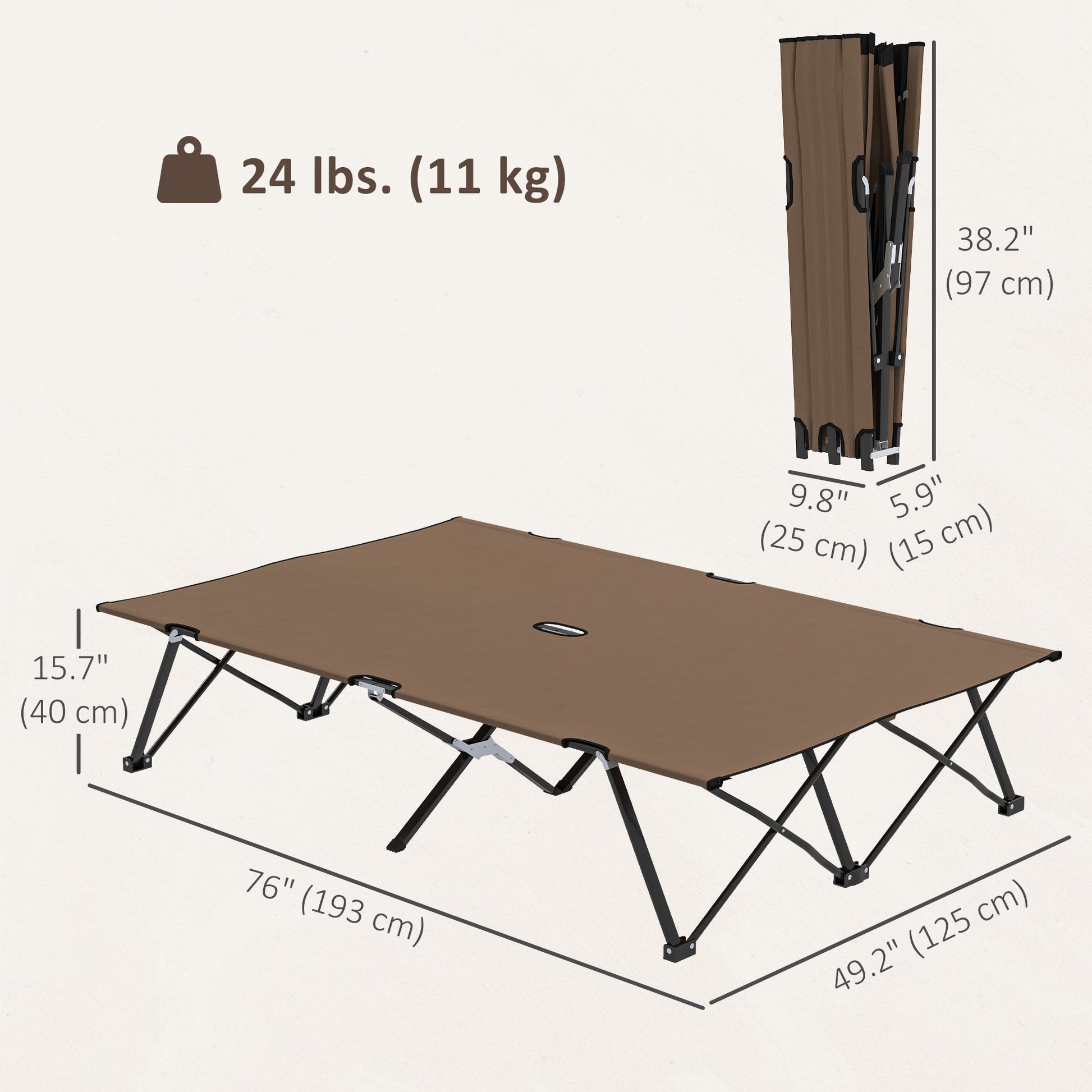 76" Two Person Folding Camping Cot Outdoor Portable Double Cot Wide Military Sleeping Bed w/ Carrying Bag Khaki
