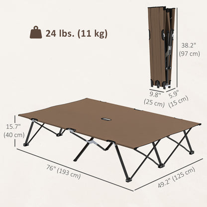 76" Two Person Folding Camping Cot Outdoor Portable Double Cot Wide Military Sleeping Bed w/ Carrying Bag Khaki