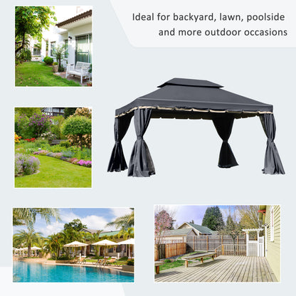 13' x 10' Patio Gazebo, Double Roof Outdoor Gazebo Canopy Shelter with Netting & Curtains, Strong Aluminum Frame, Black