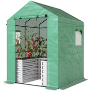 Greenhouse with Raised Garden Bed, Galvanized Metal Planter Box with PE Cover, Roll Up Door, 56" x 56" x 75", Green