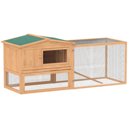 62'' L 2-Story Rabbit Hutch Bunny Cage Small Animal House with Pull Out Tray, Detachable Run, Ramp, for Indoor Outdoor, Natural