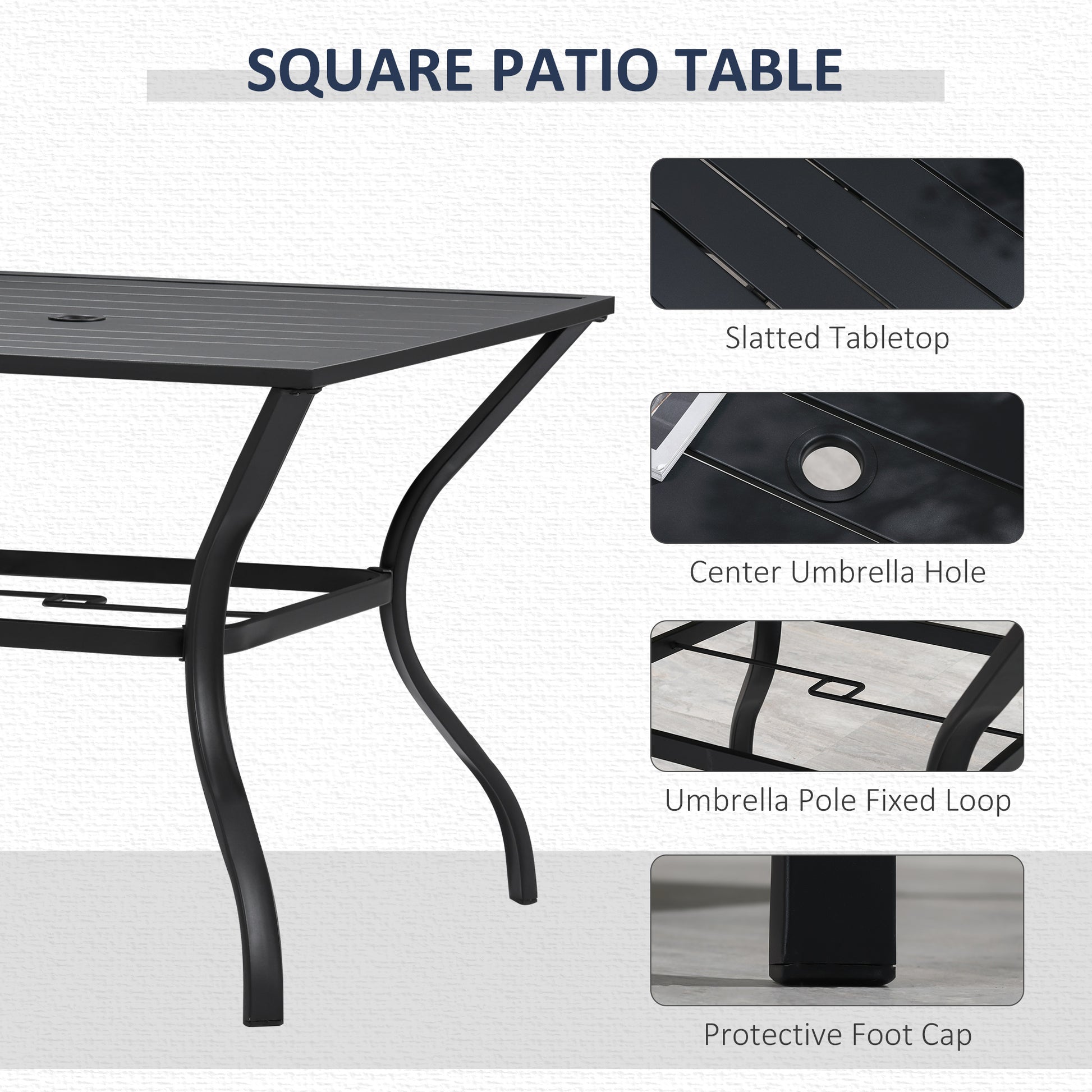 5-Piece Outdoor Patio Dining Set, 4 Swivel Rocker Chairs and 37" x 37" Dining Table Furniture Set with Umbrella Hole for Garden, Lawn and Backyard, Black (Umbrella not included)