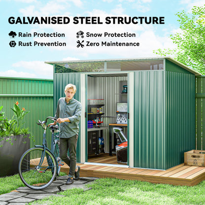 6' x 8.5' Outdoor Metal Garden Shed Utility Tool Storage Steel Backyard House, Dark Green