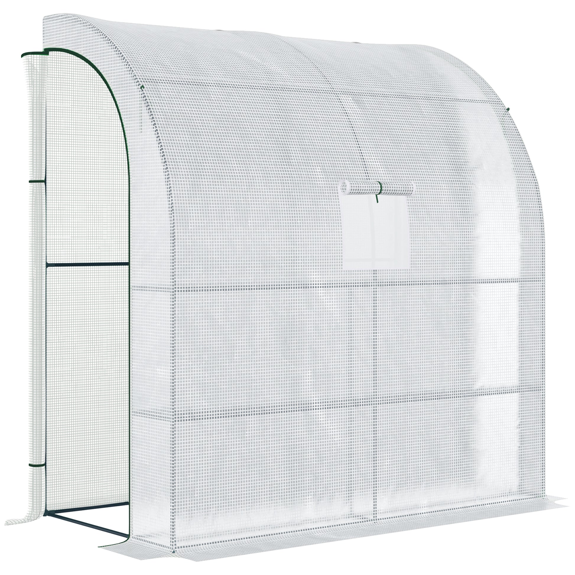 7' x 3' x 7' Outdoor Lean-to Walk-In Greenhouse w/ Roll-up Mesh Windows, Zipper Door and 3-Tier Shelves, White