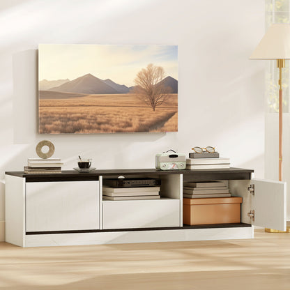 TV Stand for 55-60 Inch TV, Entertainment Center w/ Cabinets, Shelf, Drawer and Cable Management for Living Room, White