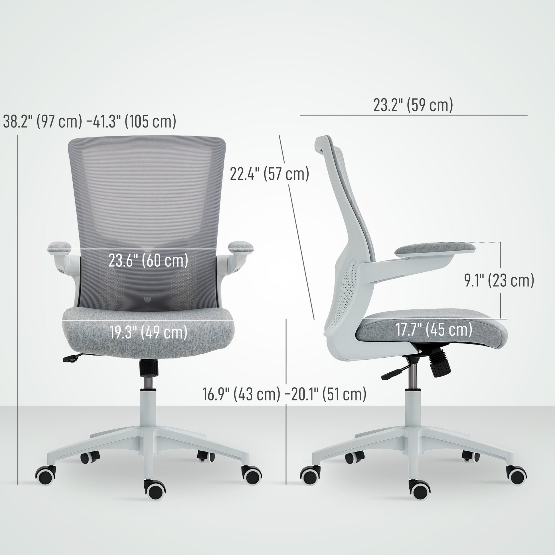 Ergonomic Office Chair, Swivel Desk Chair with Adjustable Lumbar Support and Height, Flip-up Armrests, Wheels, Grey