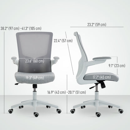 Ergonomic Office Chair, Swivel Desk Chair with Adjustable Lumbar Support and Height, Flip-up Armrests, Wheels, Grey