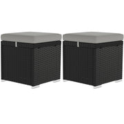 2 Pieces Wicker Outdoor Ottoman with Storage, Cushion, Square Outdoor Footstool, Seating, Side Table, Light Grey