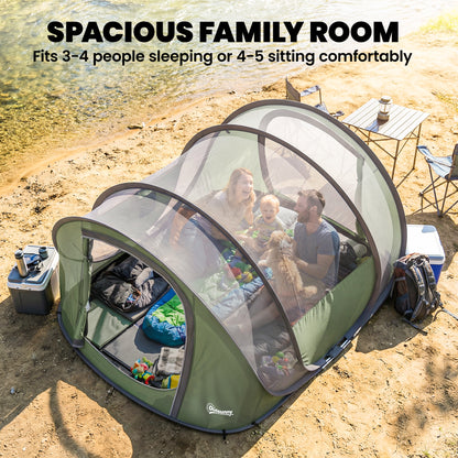 Family Tent Pop-Up Camping Tent with 2 Doors 2 Windows for 4-5 Person Waterproof Green