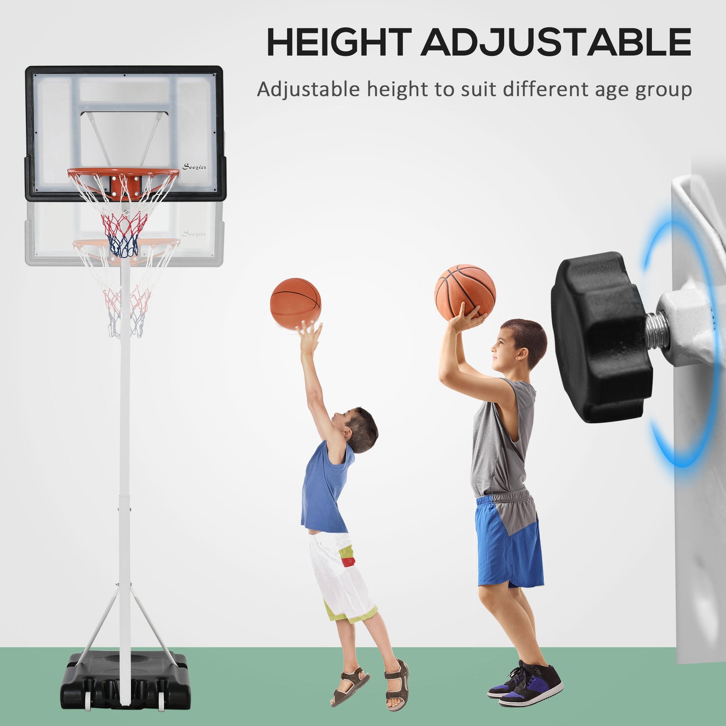 Soozier Portable Basketball Hoop, 7ft-8.5ft Height Adjustable with Wheels