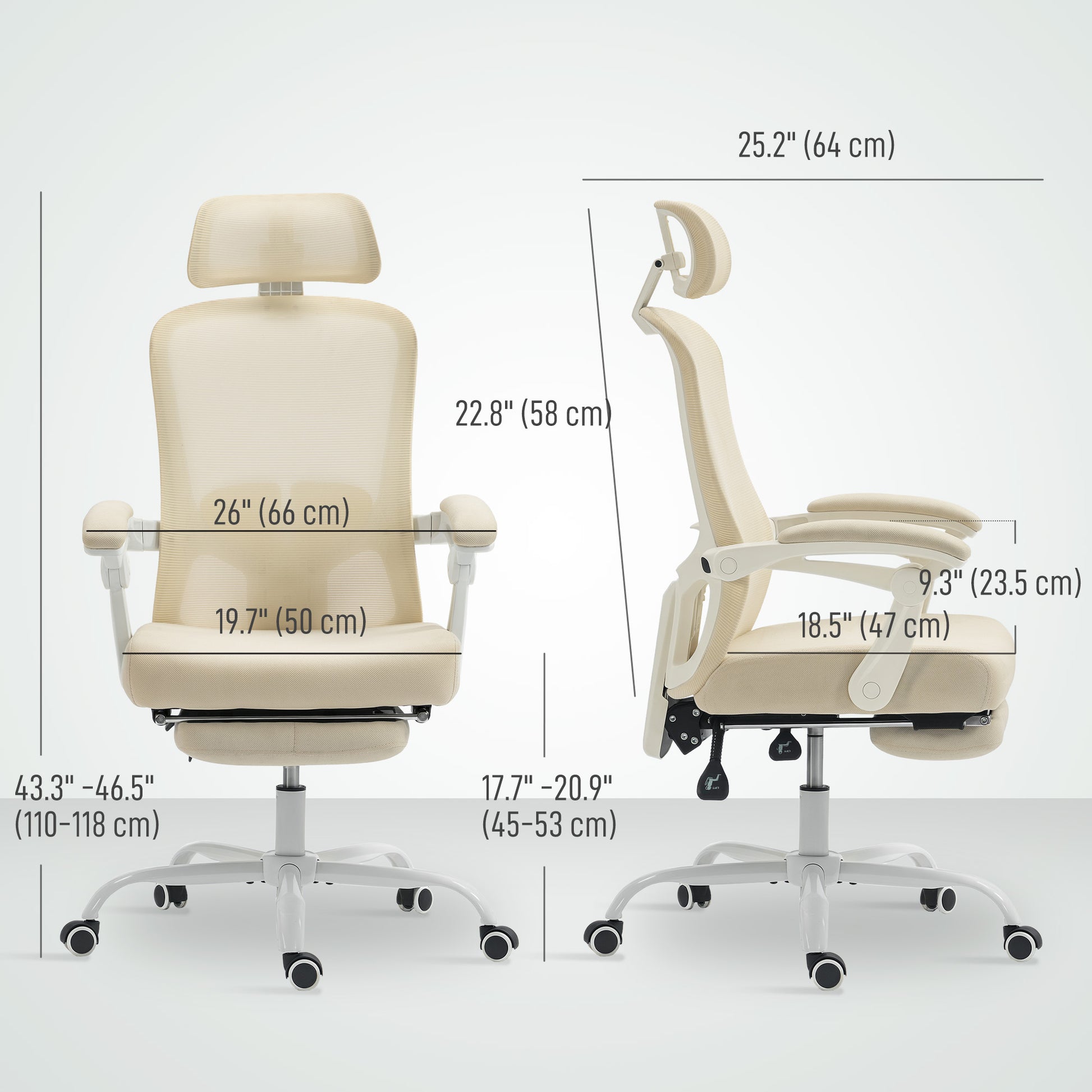 Ergonomic Office Chair, Mesh Reclining Desk Chair with Adjustable Lumbar Support, Headrest, Beige