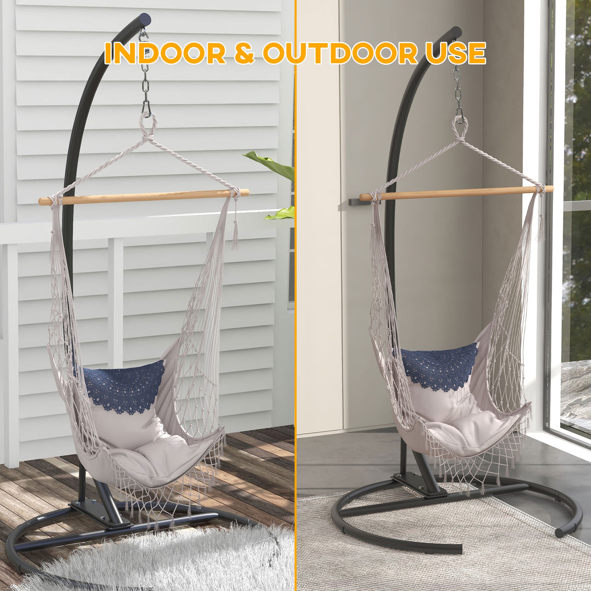 Hanging Hammock Chair Stand with Round Base, Heavy Duty Hammock Stand Only with 330 lbs. Capacity, Black