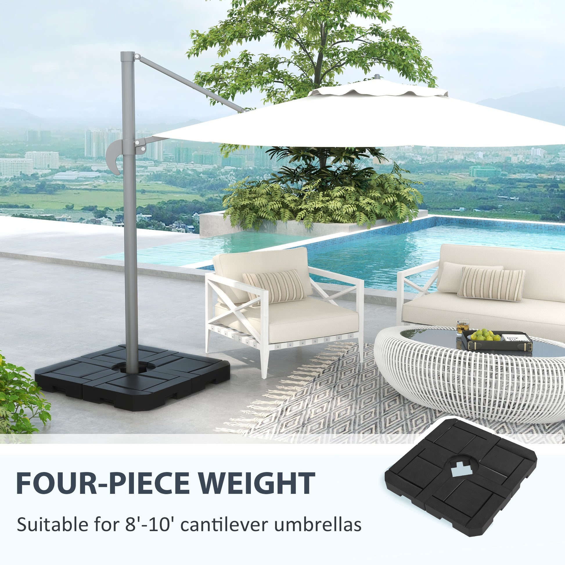 4PCs Patio Umbrella Base, Water or Sand Filled Cantilever Umbrella Weights for Cross Base with Handles, HDPE