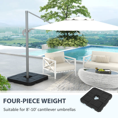 4PCs Patio Umbrella Base, Water or Sand Filled Cantilever Umbrella Weights for Cross Base with Handles, HDPE