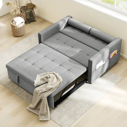 Pull Out Sofa Bed, Sleeper Sofa Couch with USB Ports, Small Linen Loveseat Futon Couch for Living Room, Grey