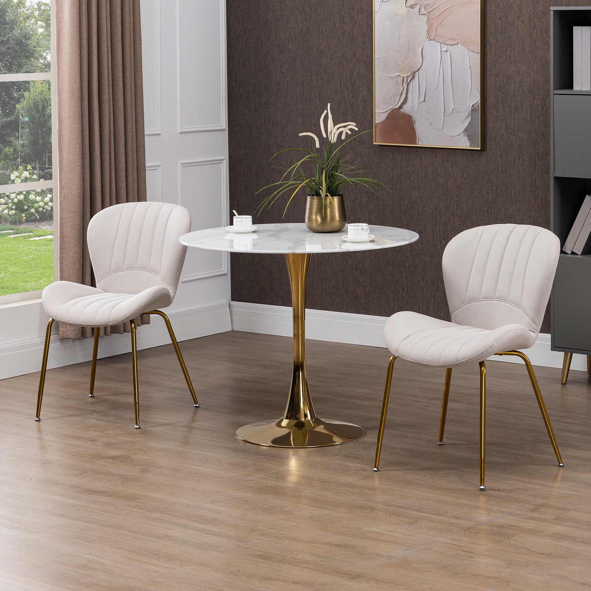 Dining Chairs Set of 2, Modern Accent Chair with Cushioned Backrest, Upholstery for Living Room, Cream White