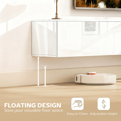 Floating TV Stand for TVs up to 75 Inch, 70.9" TV Cabinet, Entertainment Center with 2 Flip Doors, High Gloss White