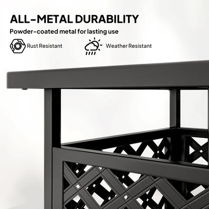 22" Outdoor Coffee Table, Patio Side Table with Umbrella Hole Slatted, Metal Top, for Garden, Backyard, Poolside, Black