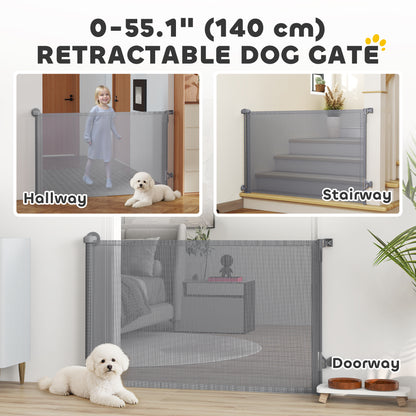 Retractable Dog Gate, 36.6" Tall, Extends to 55" Wide, Mesh Pet Gate with Single Hand Operation, for Stairs, Doorways