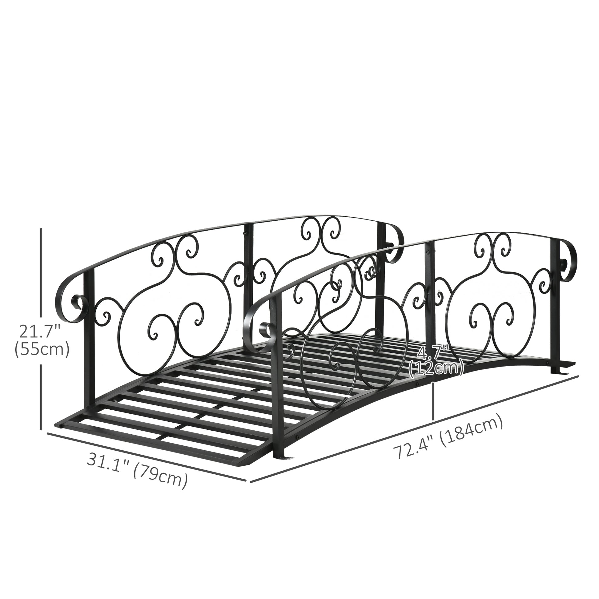 6FT Steel Garden Bridge with Safety Siderails, Decorative Arc Landscaping Bridge for Backyard Creek Stream Pond, Black