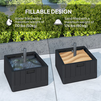 3-in-1 Patio Umbrella Base, Coffee End Table, Flower Box Planter with Wheels Handles, Square Plastic 176lb Stand/110lb Water Fillable Outdoor Garden Umbrella Stand, Black