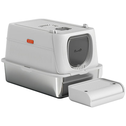 XL Stainless Steel Cat Litter Box, Kitty Litter Box with Flip Cover, Pedal, Deodorizer, for Big Cats