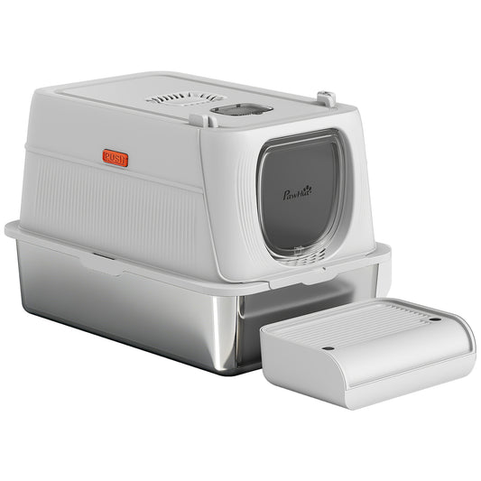 XL Stainless Steel Cat Litter Box, Kitty Litter Box with Flip Cover, Pedal, Deodorizer, for Big Cats