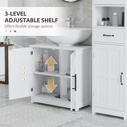 Farmhouse Pedestal Sink Storage Cabinet, Bathroom Under Sink Cabinet with 2 Barn Doors and Adjustable Shelf, White