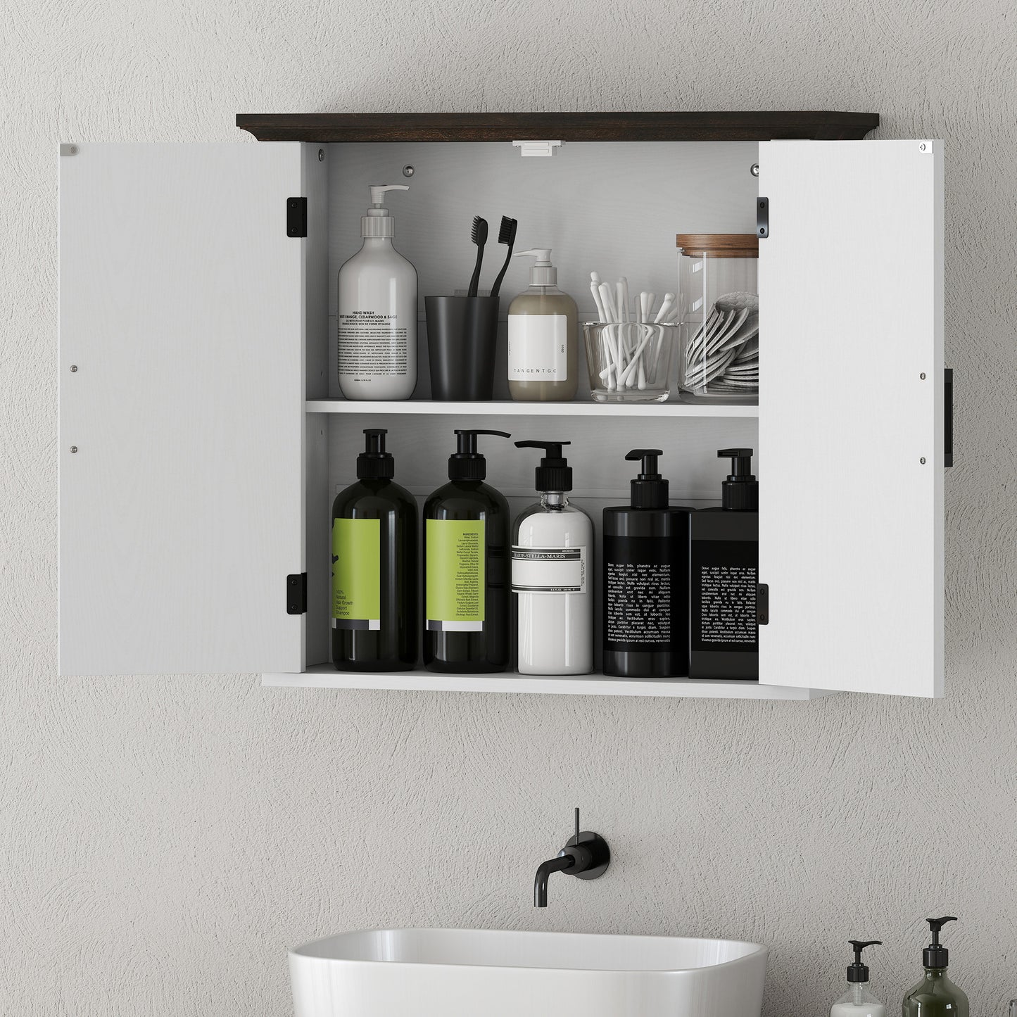 Bathroom Wall Cabinet, Farmhouse Medicine Cabinet Wall Mounted with 2 Doors and Adjustable Shelf, White
