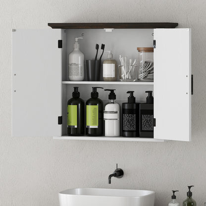 Bathroom Wall Cabinet, Farmhouse Medicine Cabinet Wall Mounted with 2 Doors and Adjustable Shelf, White