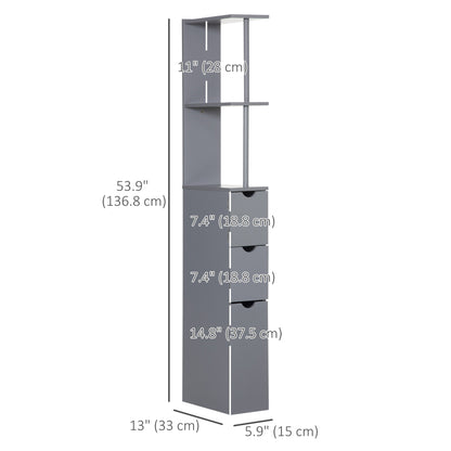 Tall Bathroom Storage Cabinet, Narrow Bathroom Cabinet with Drawers and Open Shelves for Small Spaces, Grey