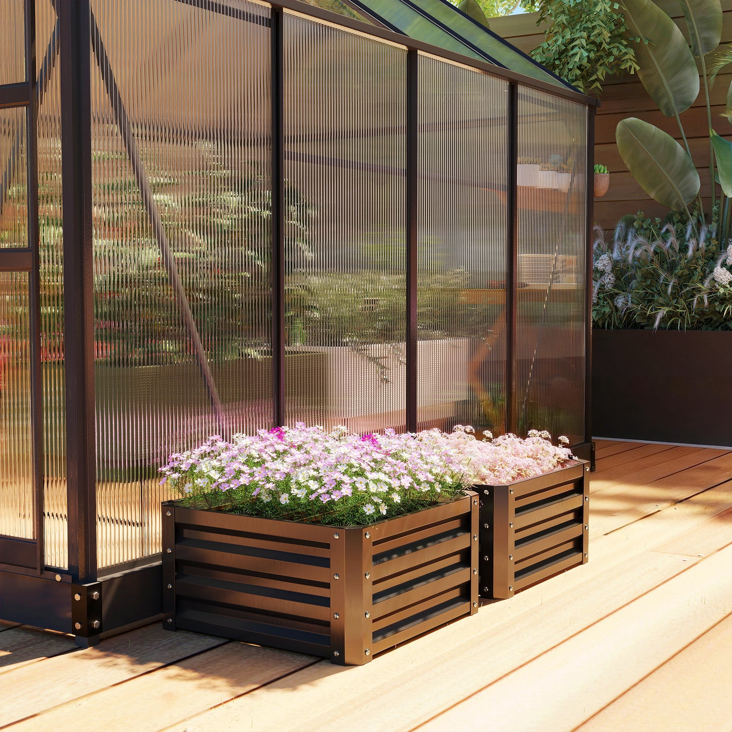 2' x 2' x 1' 2-Pieces Raised Garden Bed w/ Galvanised Steel Frame for Vegetables Flowers Herbs, Black