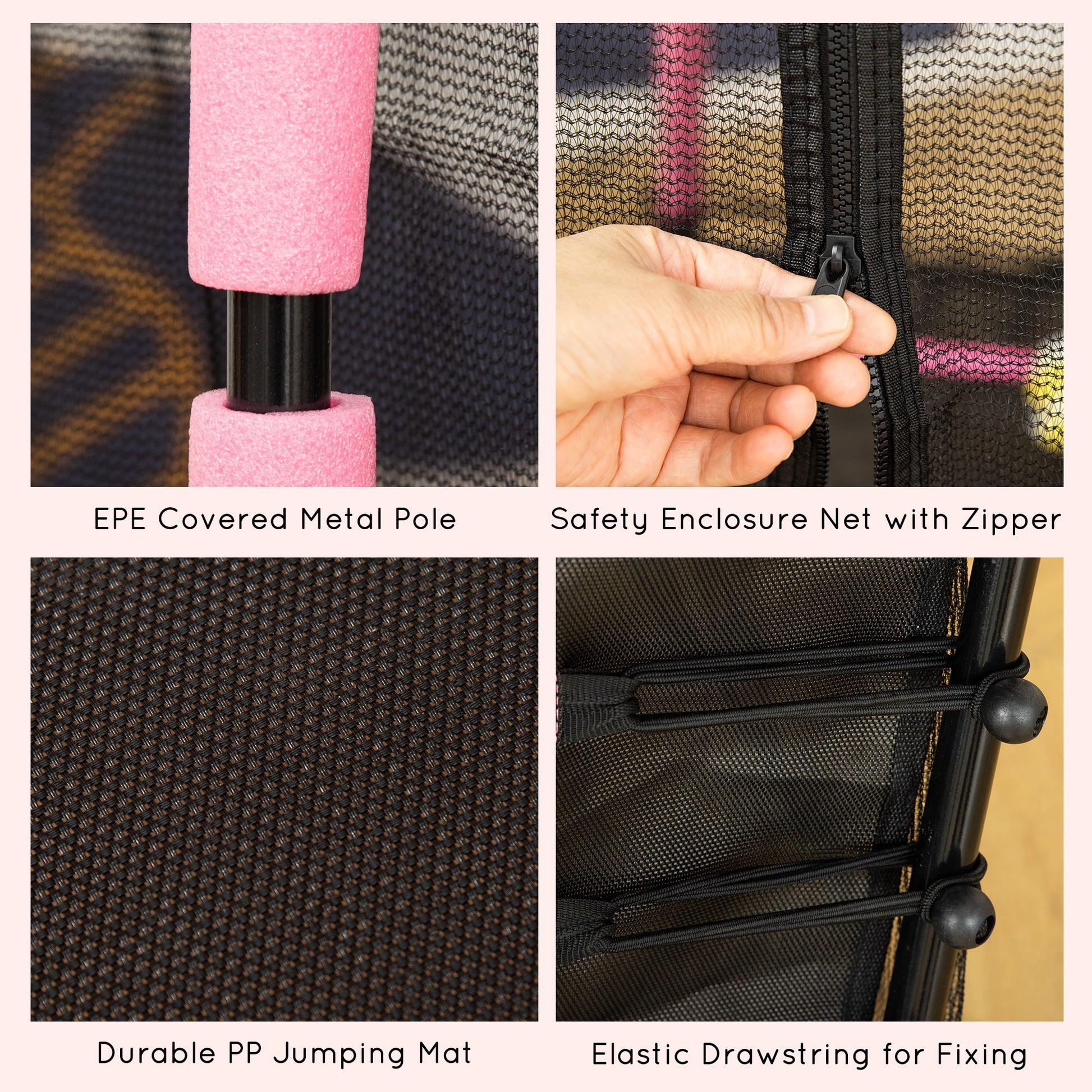 Soozier 63" Kids Trampoline Mini Indoor Bouncer Jumper with Enclosure Net Elastic Thick Padded Pole Gift for Child Toddler Age 3-6 Years Old Pink