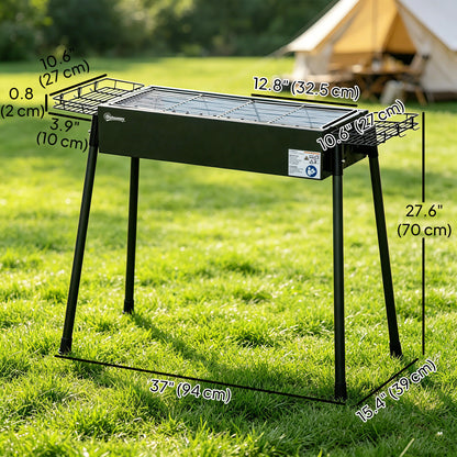 Portable BBQ Grill, Charcoal Grill with Side Seasoning Baskets, Hooks and Nets for Outdoor, Picnic, Camping, Black