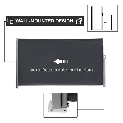 118" x 71" Outdoor Folding Privacy Screen Retractable Side Awning Patio with Resistance to UV Rays and Wind Grey