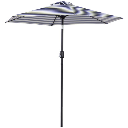 Patio Sun Umbrella, Outdoor Parasol with 6 Ribs, Blue Stripes
